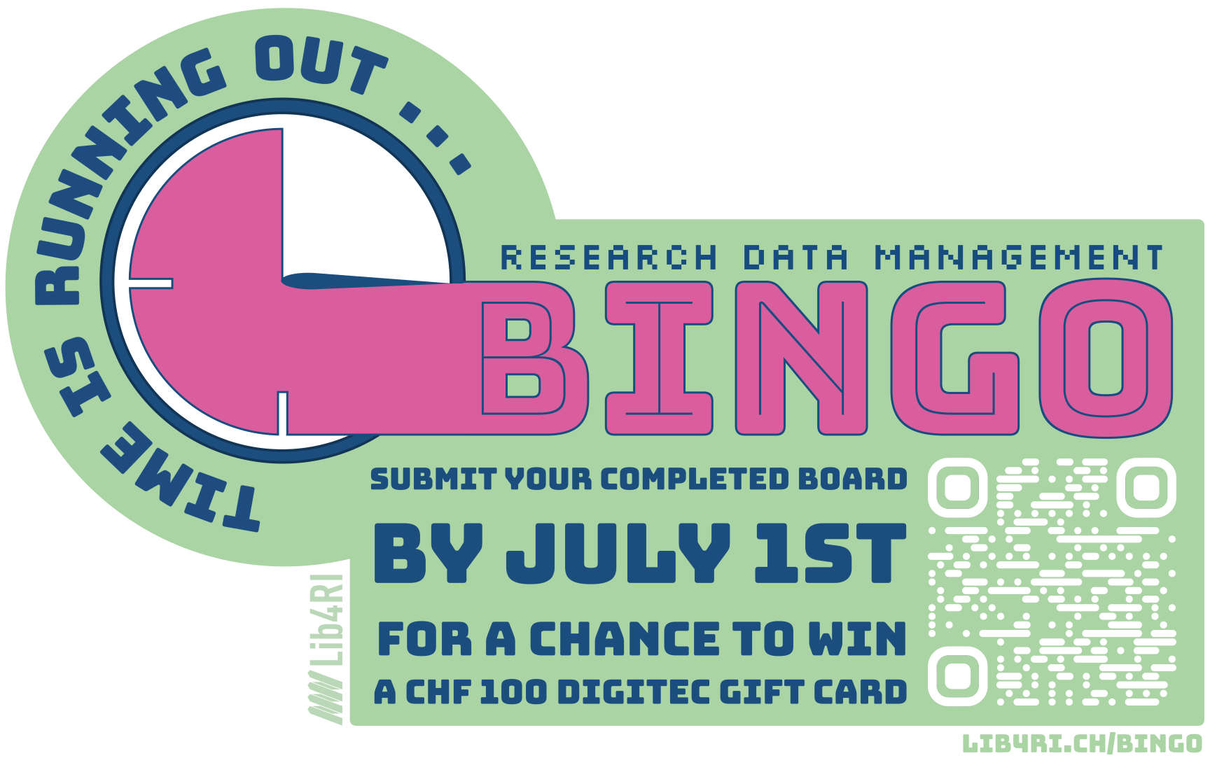 Graphic with QR code to the RDM Bingo app