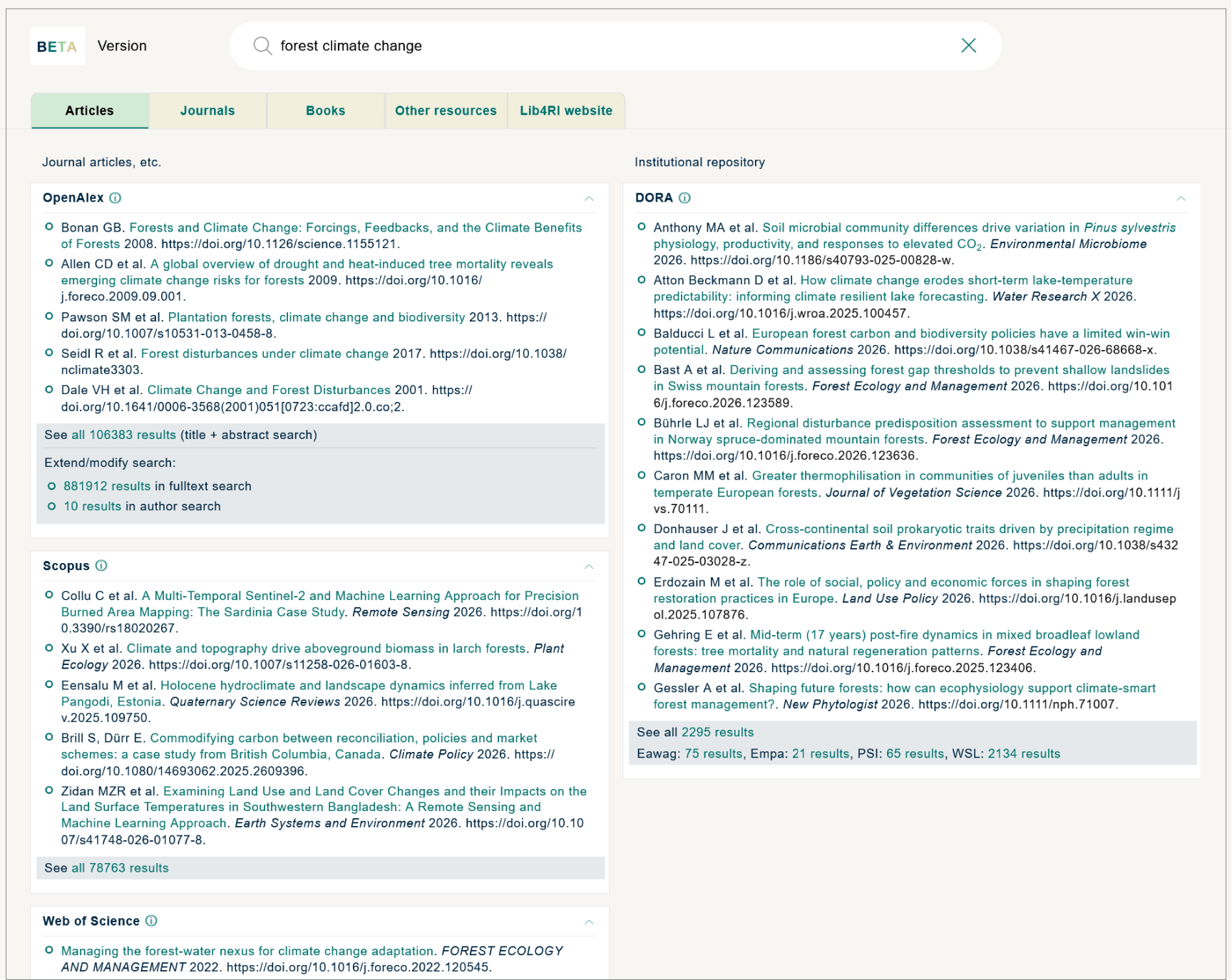 screenshot of the search tool
