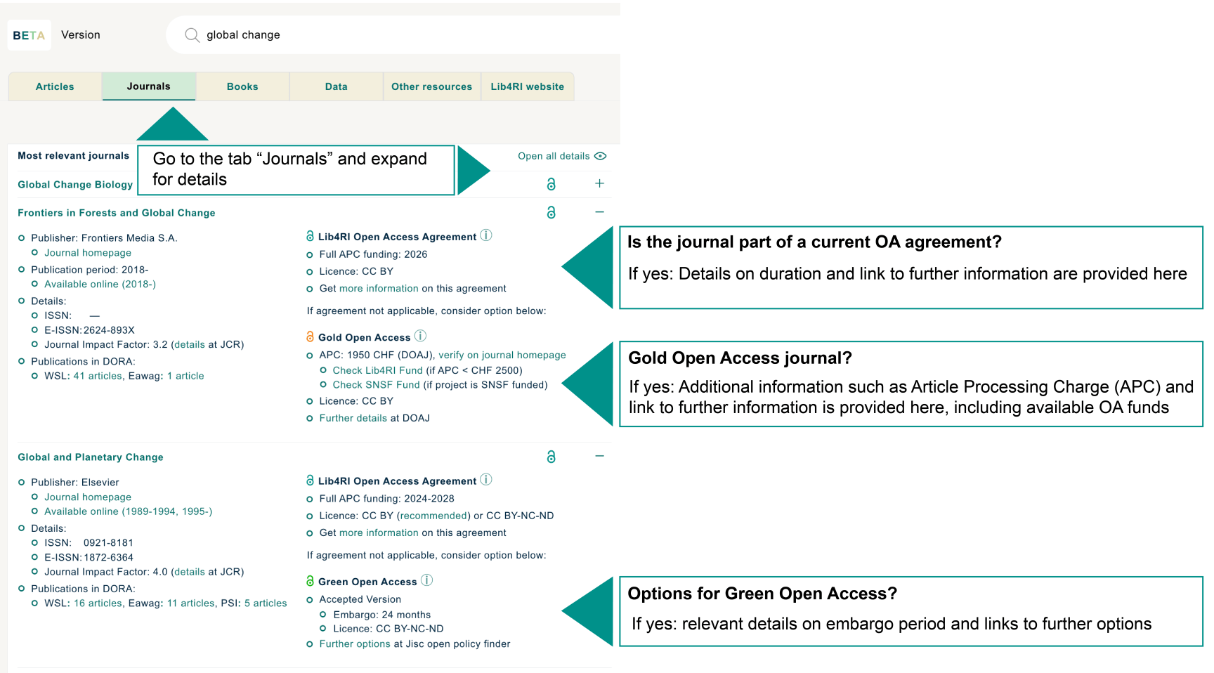 Screenshot of the search tool