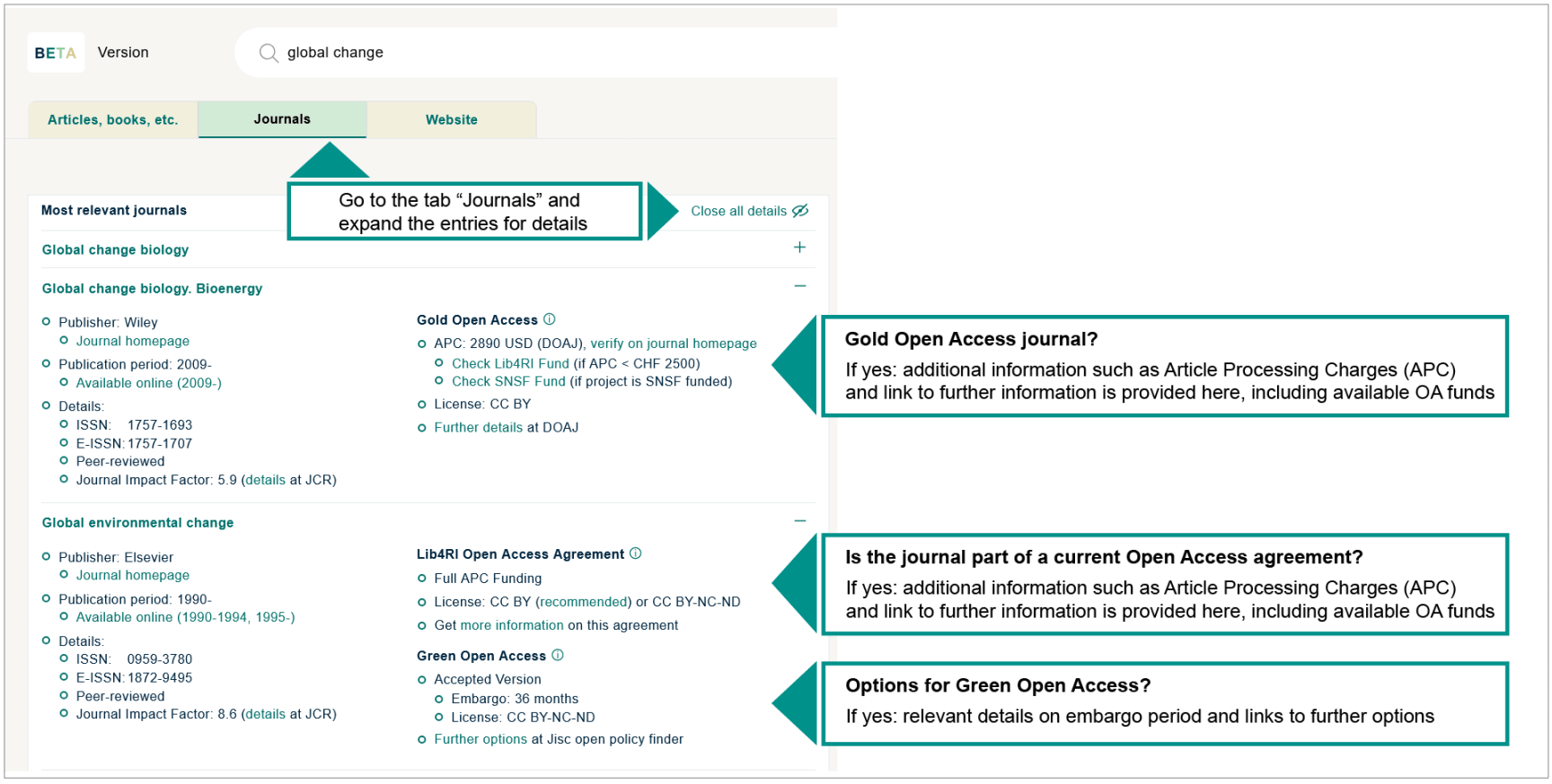 Journal tab of the search tool, March 2025