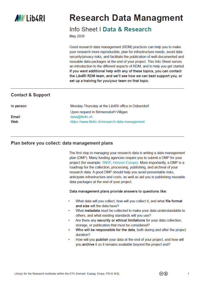 Frontpage for the research data management infosheet