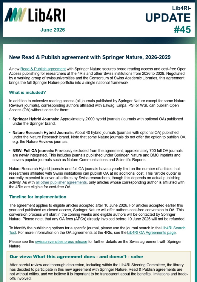 screenshot of the newsletter